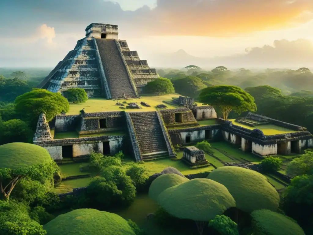 Ruinas de ciudad maya con impacto ambiental de guerra: naturaleza reclama paisaje