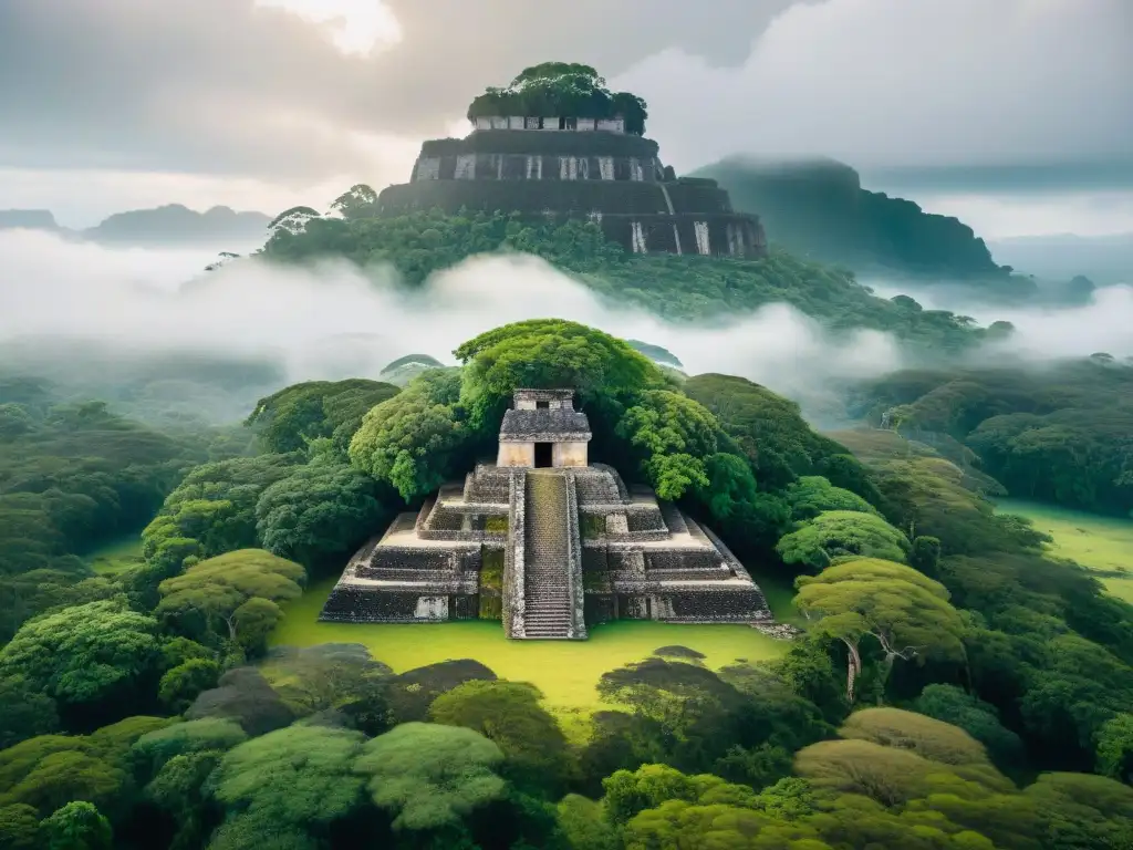 Ruinas mayas cubiertas de vegetación en lucha contra la erosión, en armonía con la selva