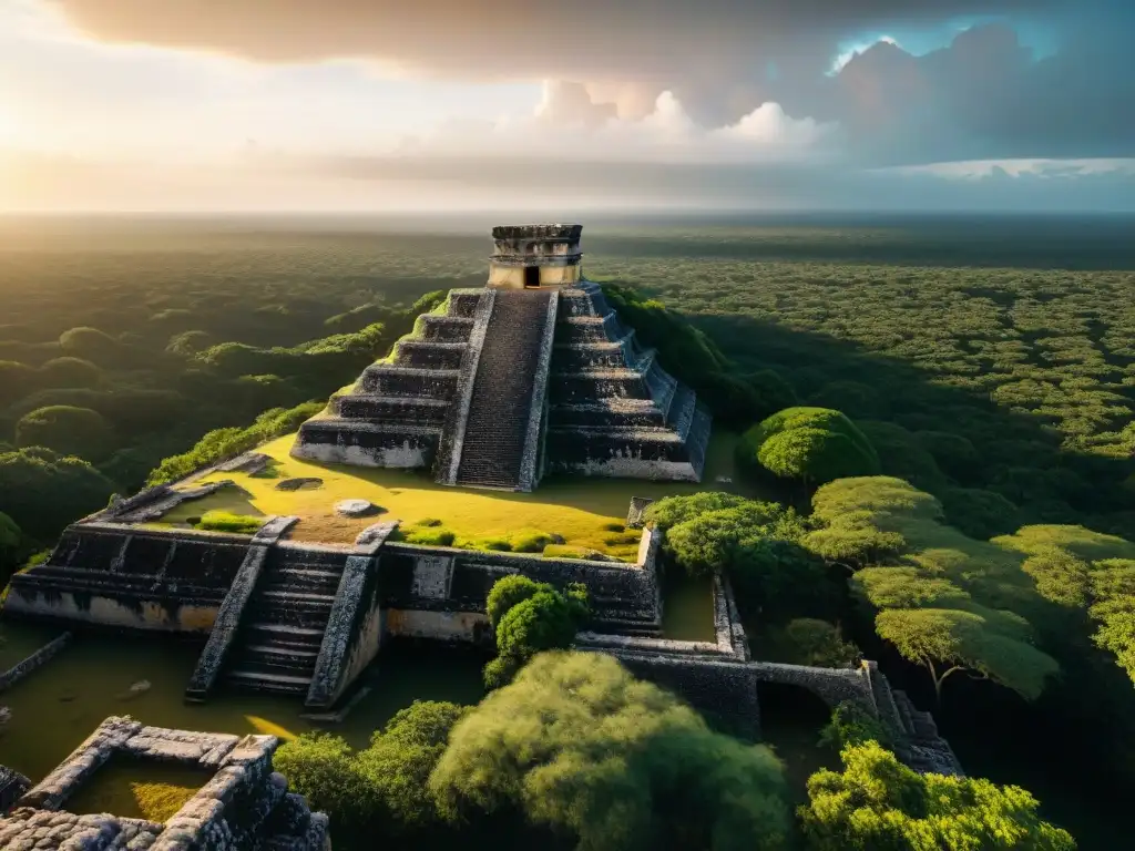 Ruinas mayas cubiertas por la selva en la península de Yucatán, simbolizando la desaparición de ciudades por la sequía