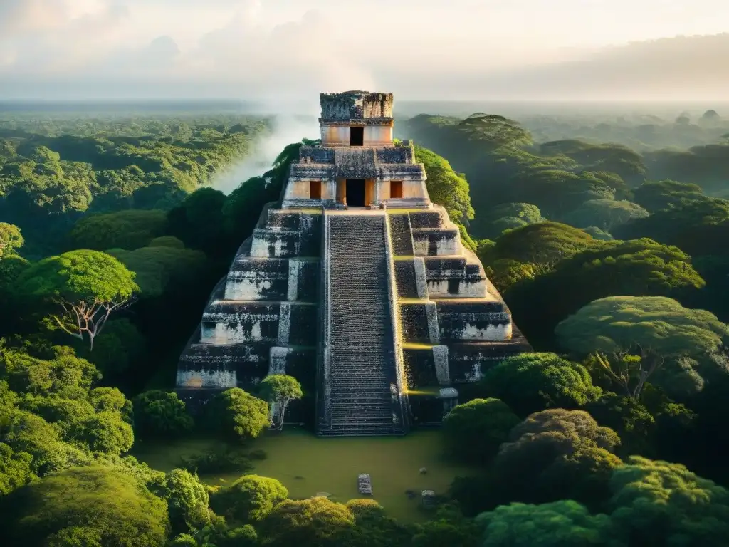 Ruinas mayas en declive, cubiertas por vegetación, reflejan impacto del cambio climático