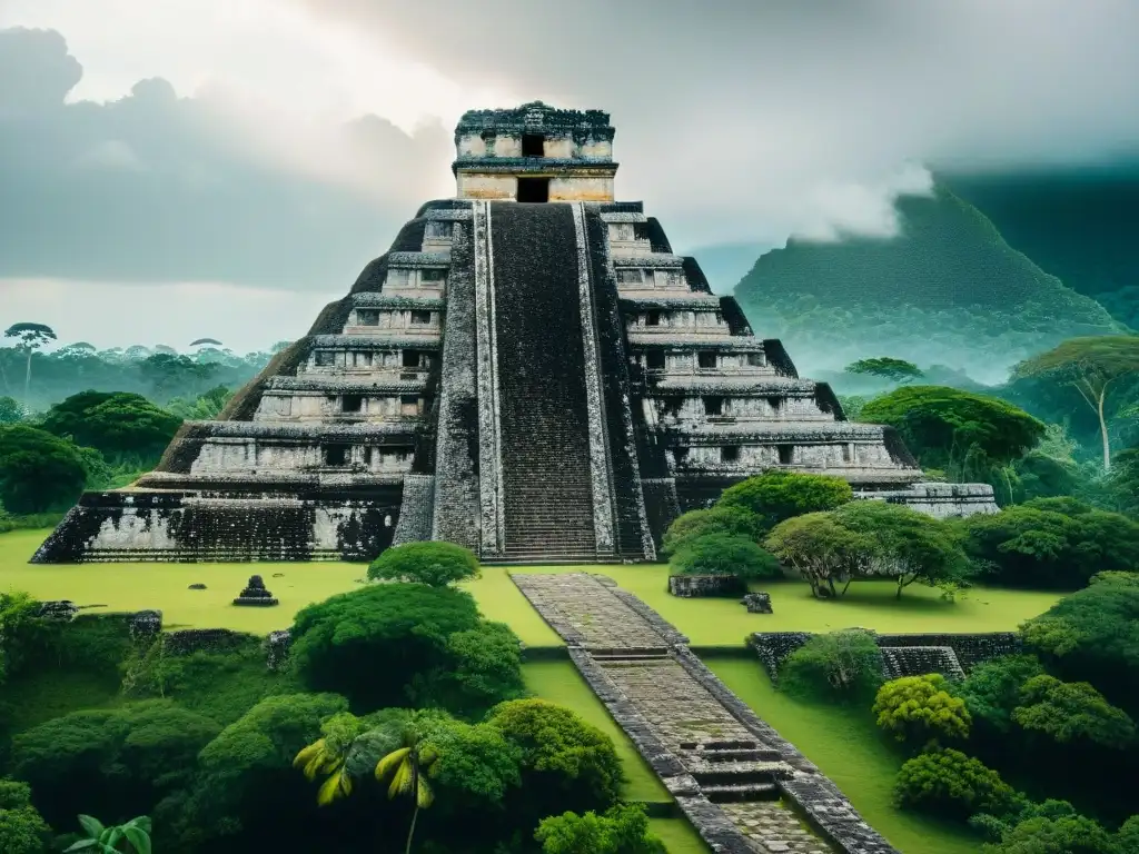 Ruinas mayas detalladas en 8k, con vestigios de guerras