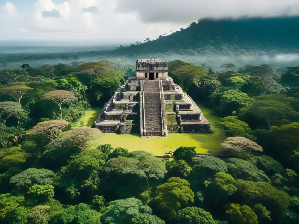 Ruinas Mayas en la Selva: Encuentro entre Civilización y Naturaleza Ruinas Mayas emergiendo en exuberante selva centroamericana