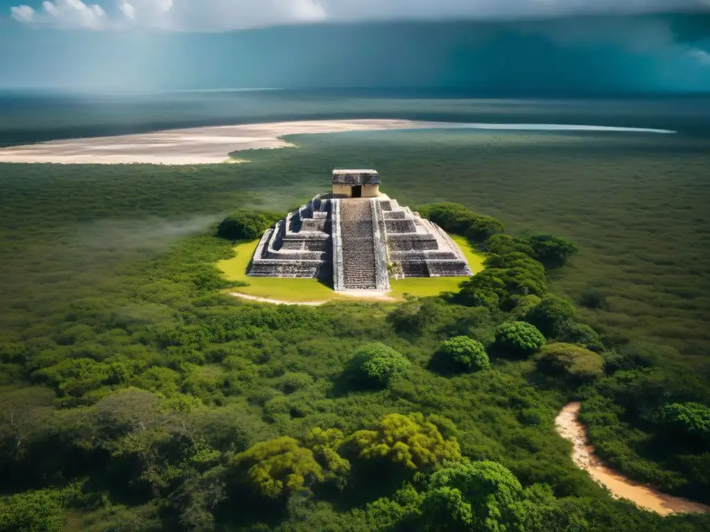 Ruinas mayas en paisaje árido, reflejando la escasez de agua en mayas