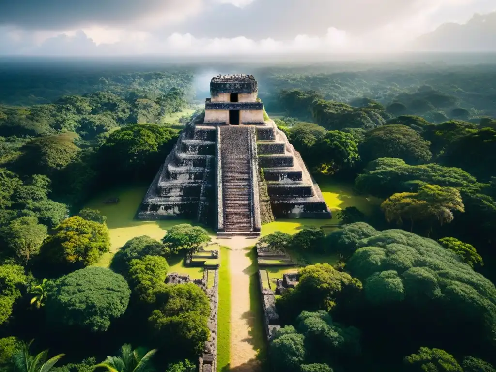 Ruinas mayas rodeadas de selva verde, erosionadas por cambio climático