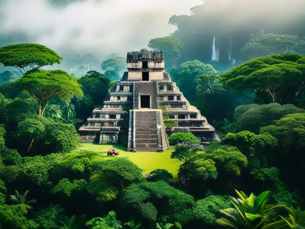 Ruinas mayas en la selva: templos y pirámides entre la exuberante vegetación