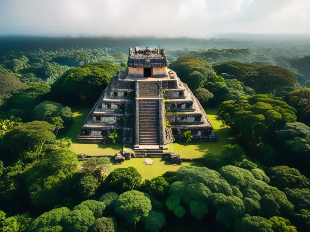 Ruinas mayas en la selva verde con sensores remotos cambio climático mayas