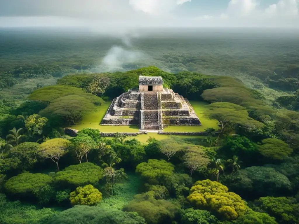 Ruinas mayas entre selva verde en la Península de Yucatán, muestra adaptación al cambio climático en comunidades mayas