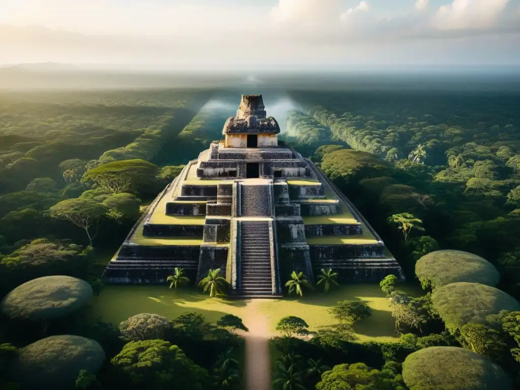 Ruinas mayas entre selva verde, resalta la planificación urbana en armonía con la naturaleza