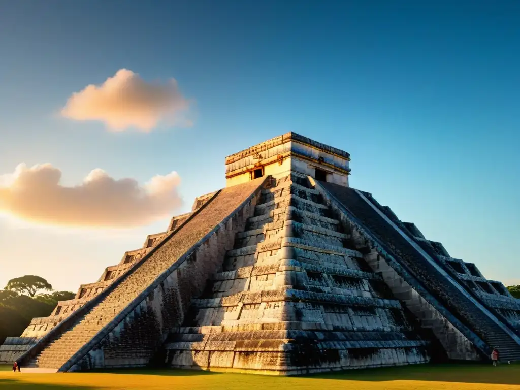 Ruinas mayas de Chichén Itzá con sombras serpenteantes en el Templo de Kukulkán, significado equinoccios solsticios cultura maya