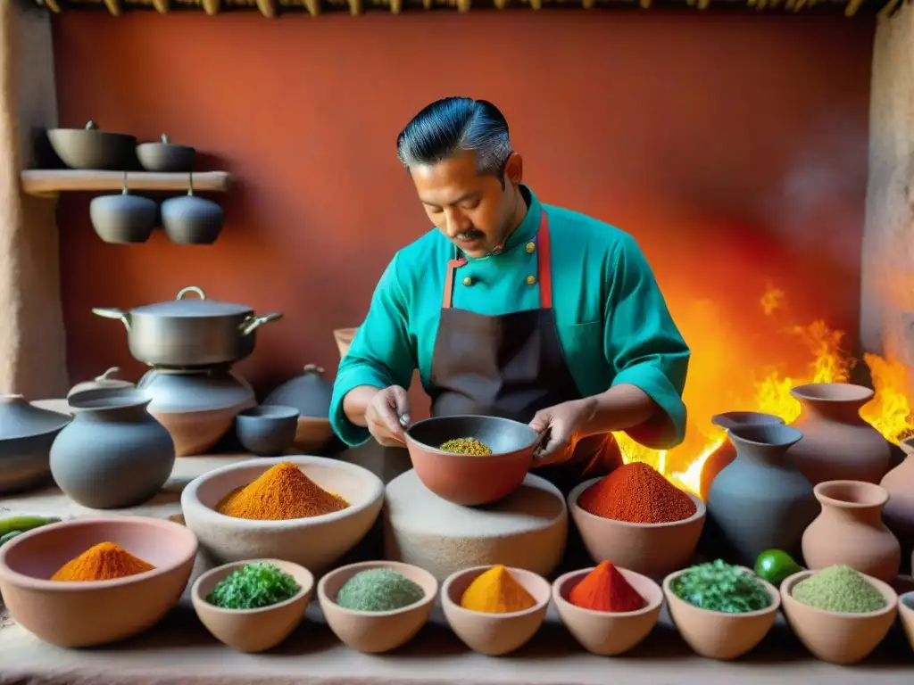 Ruta gastronómica cocina maya: Chef maya preparando platillo con técnicas ancestrales en cocina tradicional yucateca