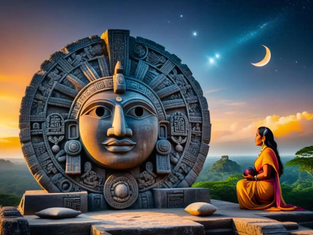 Sabiduría maya: sacerdotes observando un eclipse Sacerdotes Mayas en templo observan eclipse