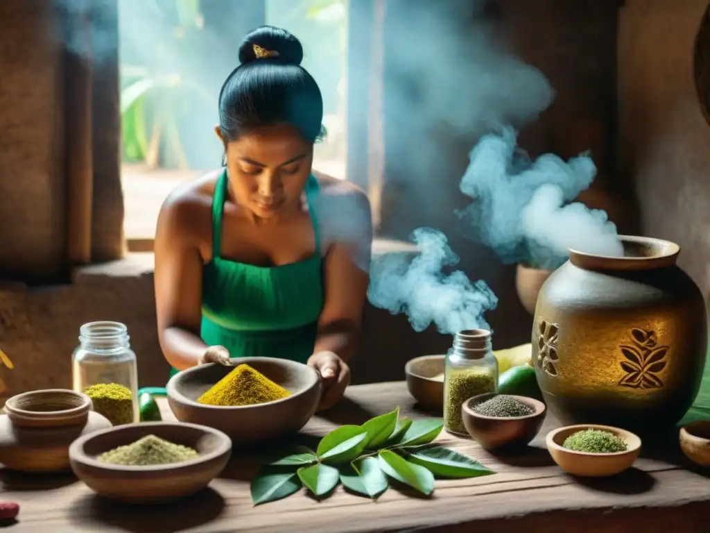 Un sanador maya prepara zacate limón en su taller, resaltando las propiedades medicinales zacate limón maya