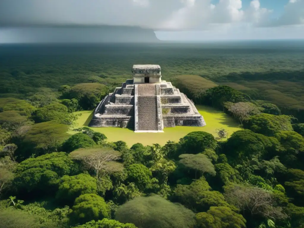 La selva exuberante de la península de Yucatán muestra antiguas pirámides mayas entre la vegetación