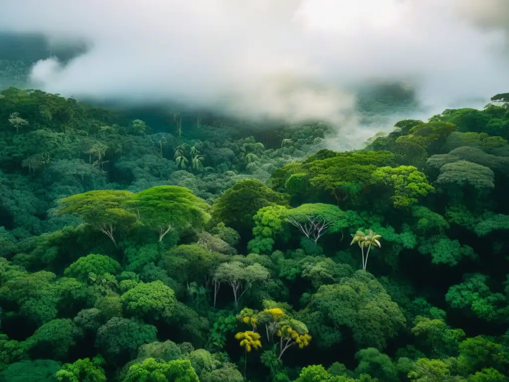 Selva maya con equilibrio turismo y conservación, exuberante vegetación y ruinas antiguas entre la flora y fauna vibrante