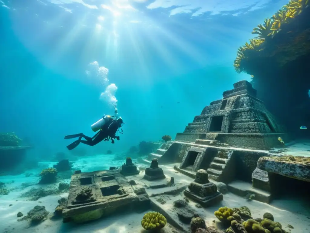 Exploración submarina en ruinas mayas entre arrecifes y tesoros: arqueología submarina civilización maya