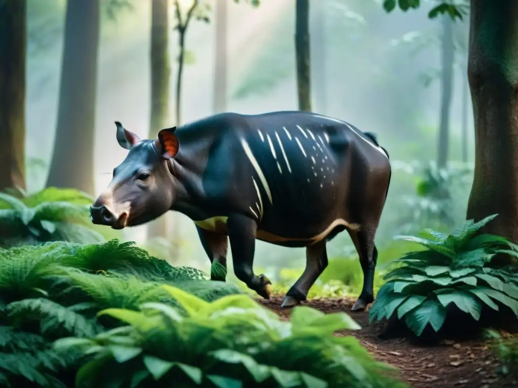 Tapir majestuoso en la selva maya, destacando su importancia en la cultura maya