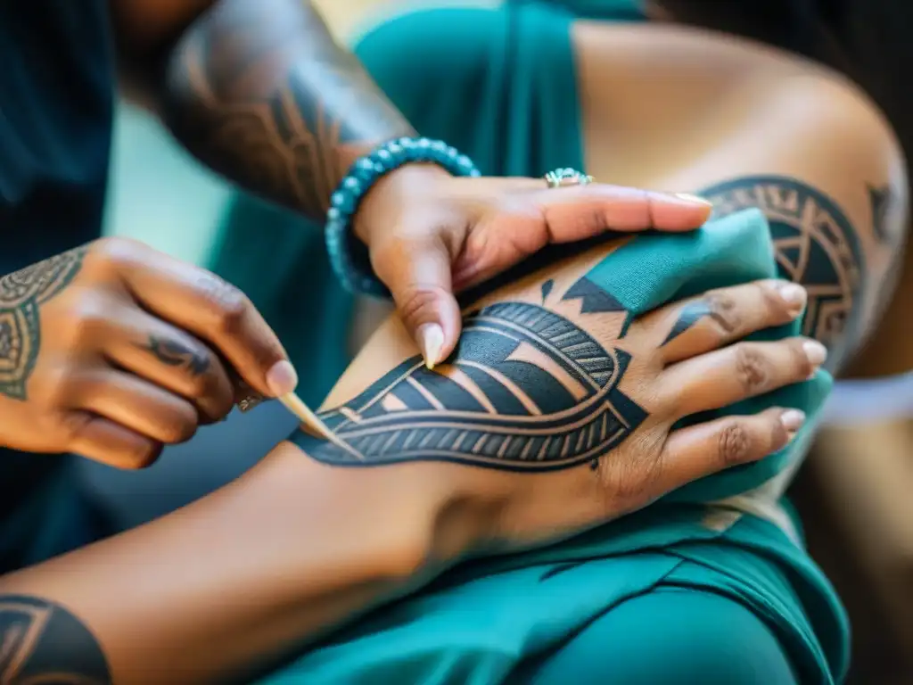 Un tatuador maya experto crea un diseño tradicional, destacando los beneficios terapéuticos de los tatuajes mayas