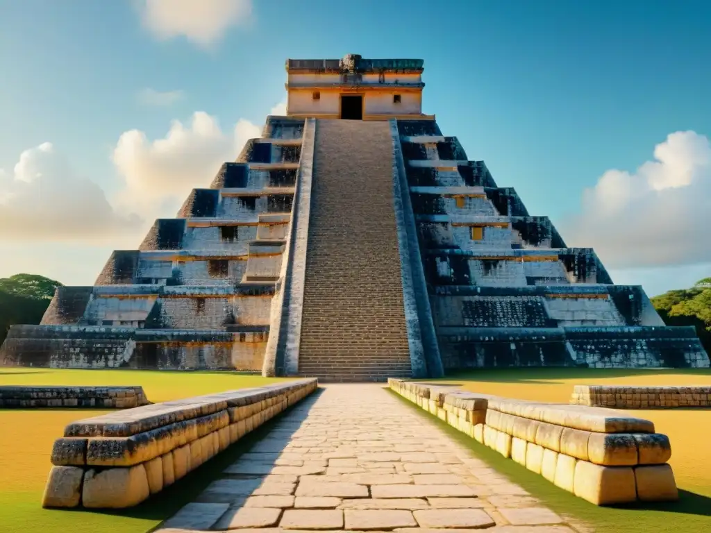 Una reconstrucción 3D de alta tecnología del majestuoso Templo de Kukulcán en Chichén Itzá, resaltando la cultura maya