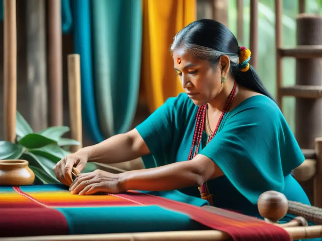 Un tejedor maya experto crea un textil vibrante con pigmentos naturales