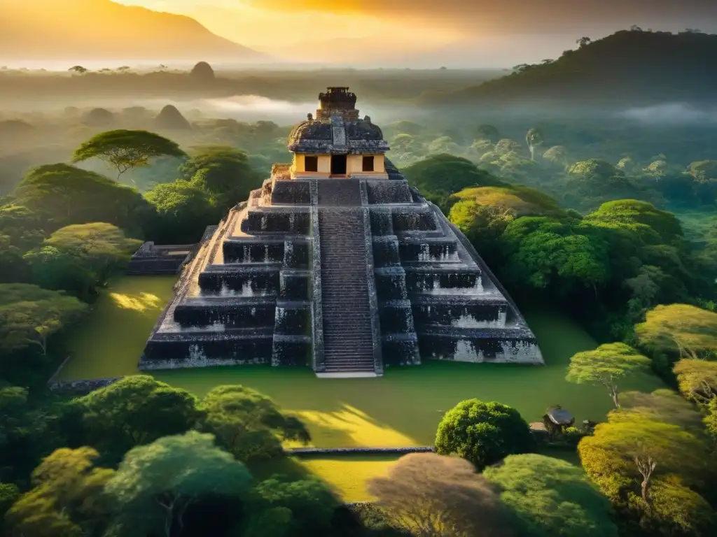 El Templo de las Siete Muñecas durante el Equinoccio Maya en Dzibilchaltún, iluminado por el sol dorado