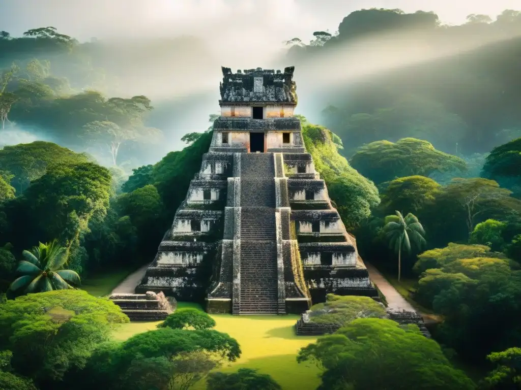 Templo maya detallado de Ek Chuah, con grabados de comercio, guerra y cacao