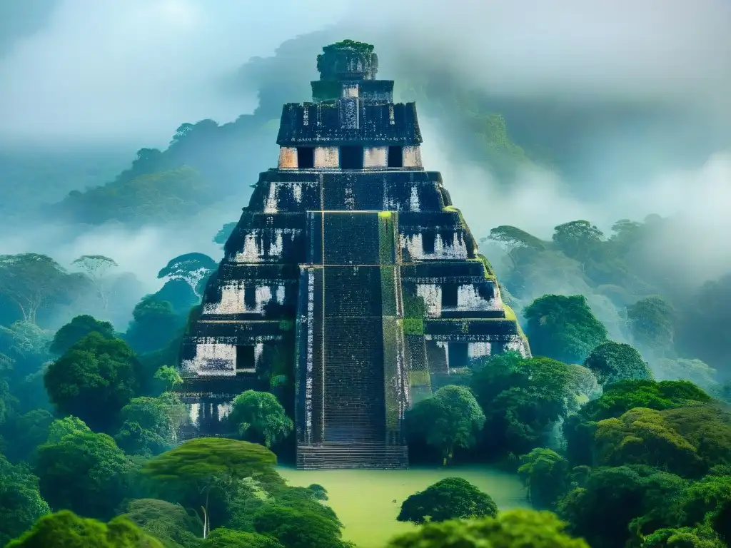 El Templo I de Tikal emerge majestuoso entre la densa niebla, destacando el significado cósmico de la antigua civilización maya