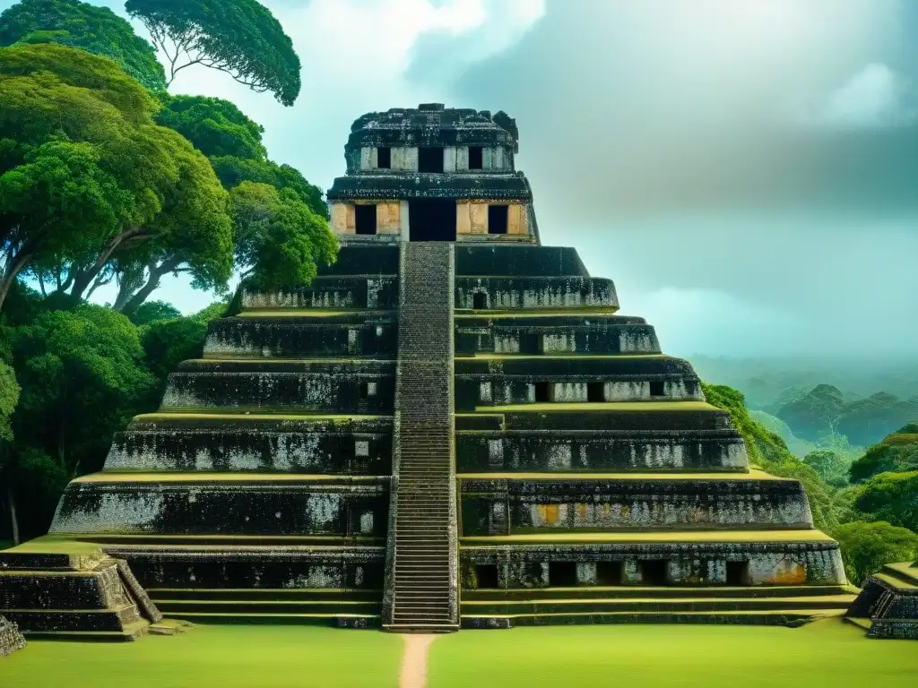 Tesoro sagrado Altun Ha Belice: detallado Templo de los Altares de Albañilería rodeado de exuberante vegetación y majestuosas esculturas de piedra