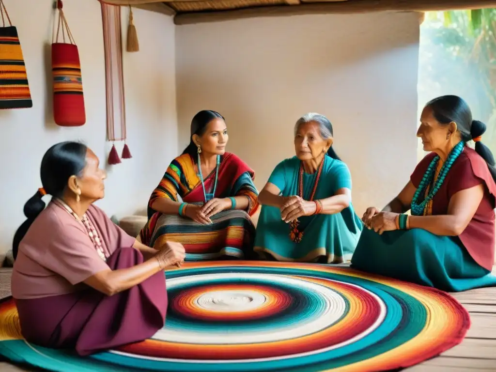 Tradiciones textiles mayas generacionales: Mayas tejiendo juntas en comunidad, transmitiendo saberes entre generaciones