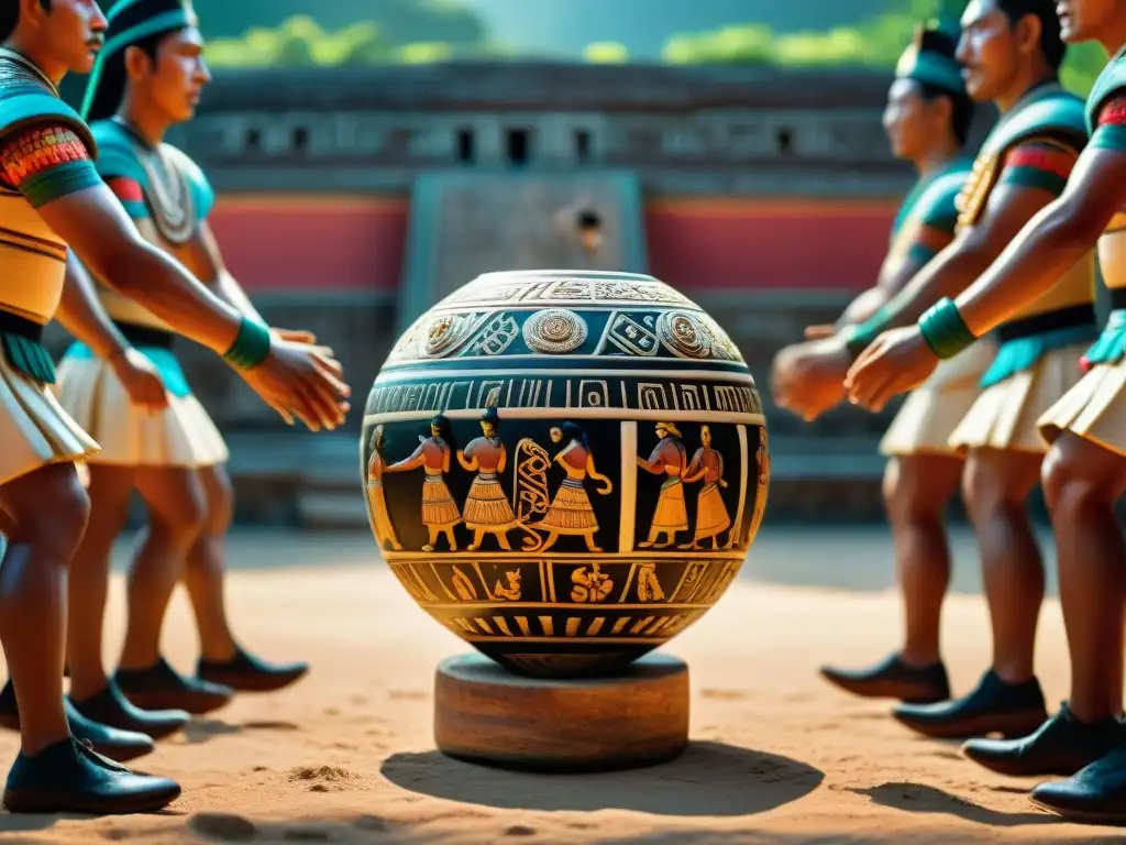 Vaso cerámico detallado de escenas del juego de pelota maya: representaciones juego pelota cerámica