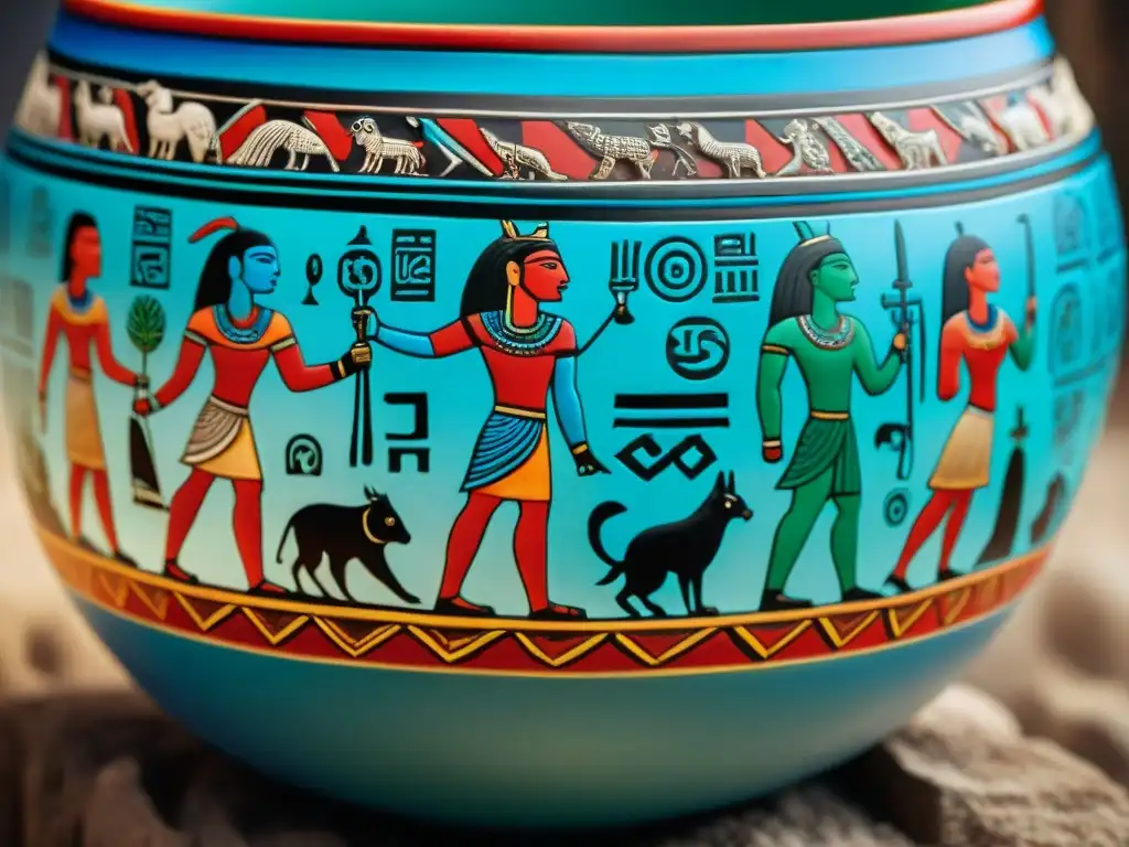 Vaso cerámico pintado detalladamente con escenas del Xibalbá, mostrando creencias vida muerte cultura maya en colores vibrantes