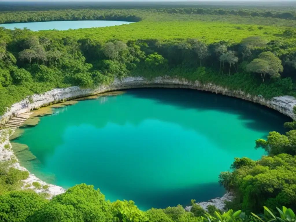 Vibrante campo agrícola maya con agricultores tradicionales y cenote cristalino