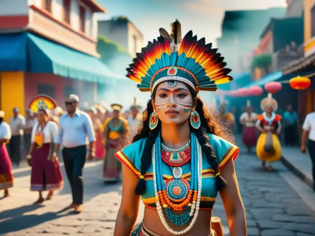 Una vibrante celebración maya en la ciudad, donde lo tradicional y lo moderno se fusionan en un escenario lleno de color y diversidad