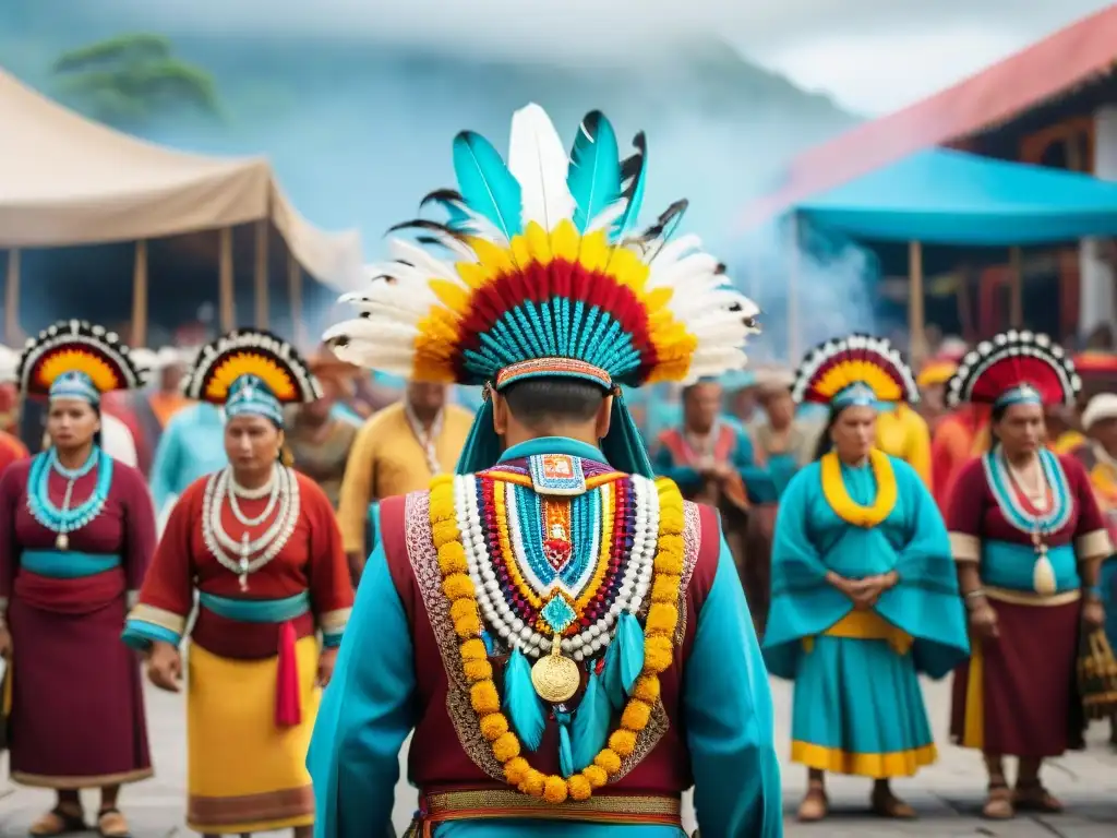 Una vibrante ceremonia maya en un mercado lleno de colores y significados