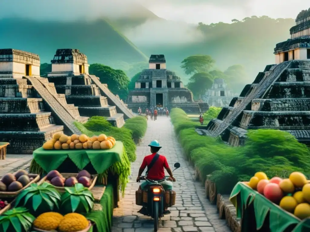 Vibrante ciudad maya con sostenibilidad urbana en la civilización maya