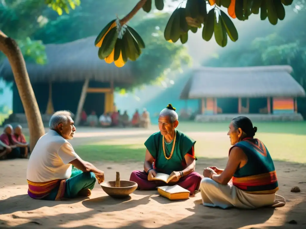 Sabiduría Maya: Revitalización lingüística bajo el ceiba Un vibrante encuentro de ancianos mayas revitalizando su idioma bajo un ceiba