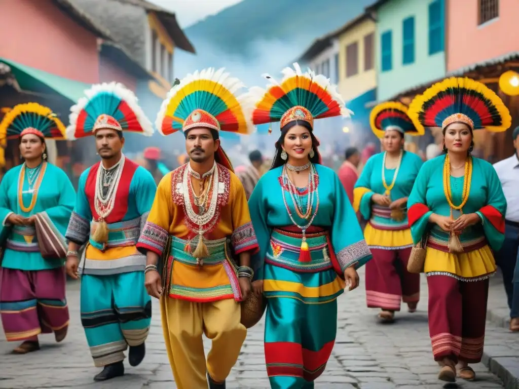 Una vibrante escena de la Festividad de Santo Tomás en Chichicastenango, con vestimenta ceremonial Maya e influencias externas