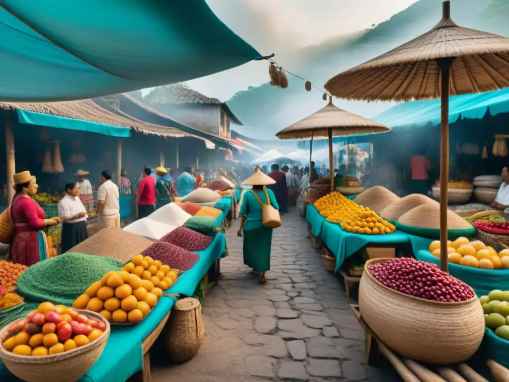 Mercado Maya en Guatemala: colores vibrantes y patrones únicos Vibrante mercado maya con diseño innovador, colores y patrones en Guatemala