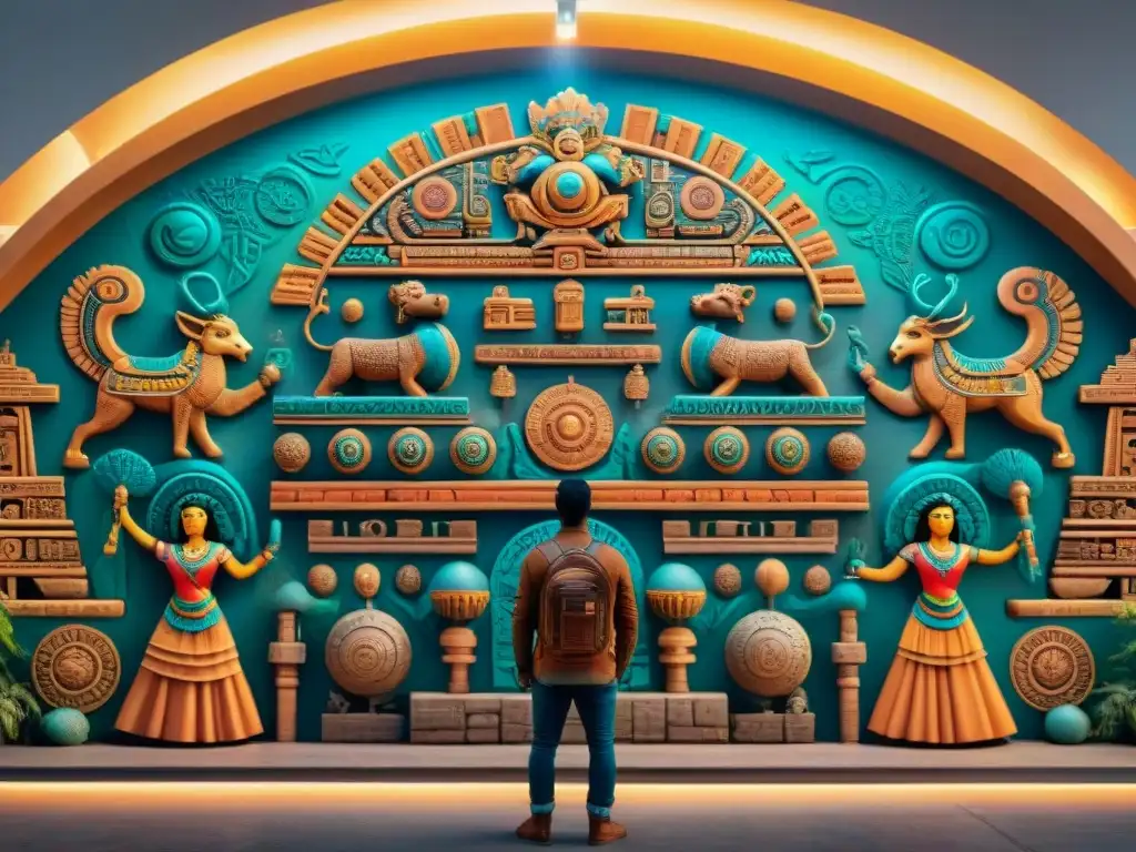 Vibrante mural de la cosmogonía maya, legado educativo con dioses creando el mundo en colores y símbolos cósmicos