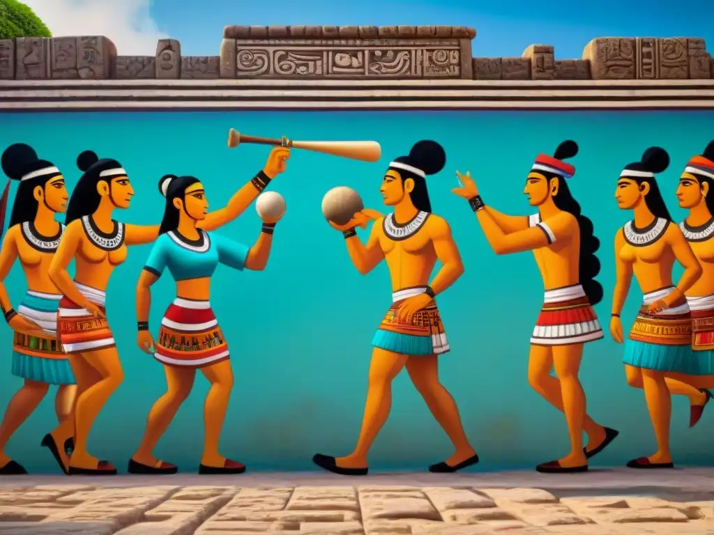 Vibrante mural de juego de pelota en Teotihuacán, cultura maya