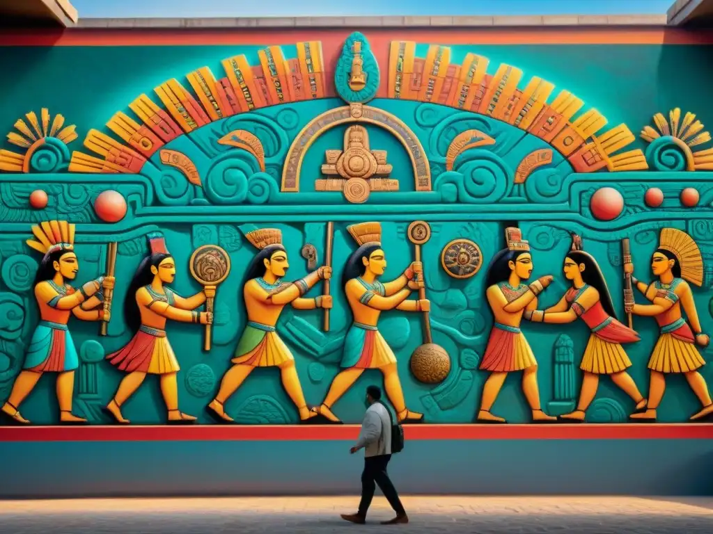 Vibrante mural maya del juego de Patolli: jugadores y deidades en escena celestial