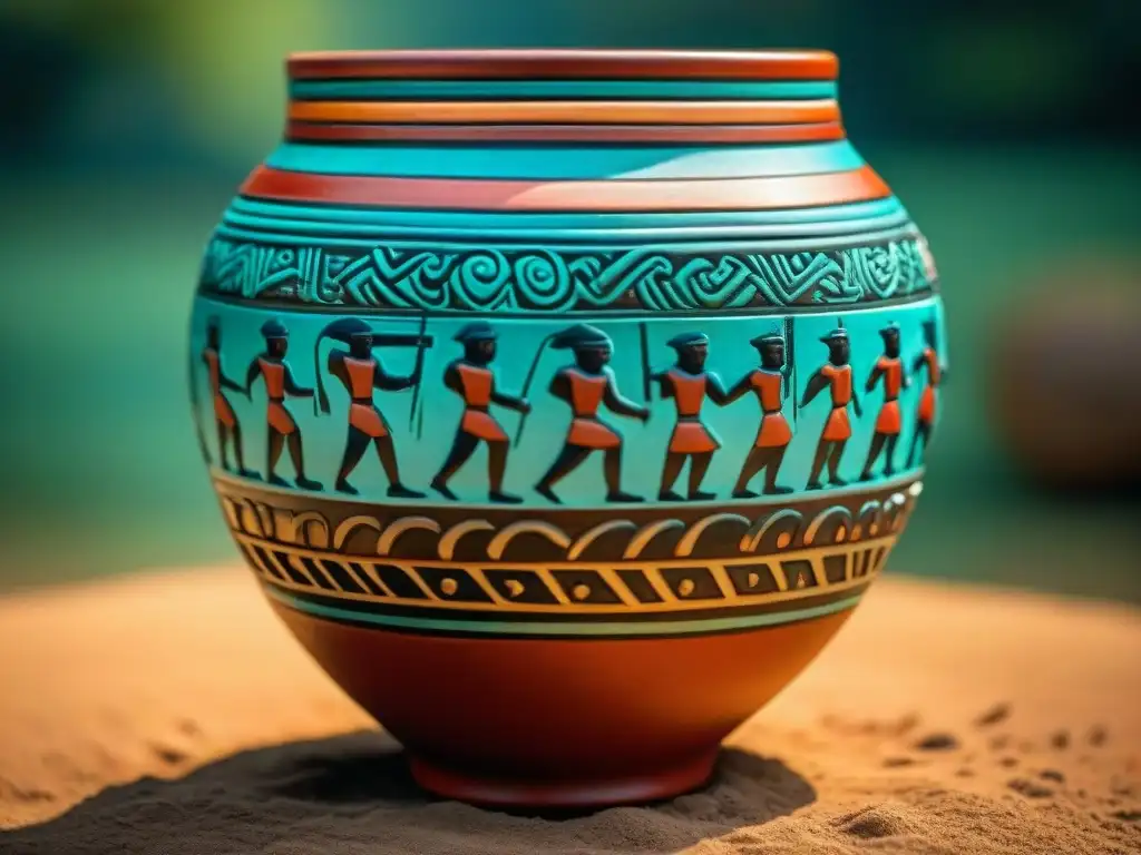 Una vibrante vasija maya bien conservada, detallando el juego de pelota y su significado en la cultura maya