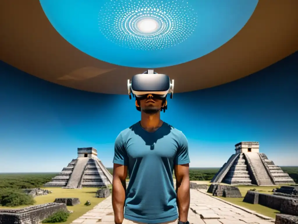Exploración asombrosa de la ciudad maya de Coba en realidad virtual Exploración virtual de la civilización maya: Recreación 3D de la ciudad de Coba en un visor de VR, fusionando historia antigua y tecnología moderna