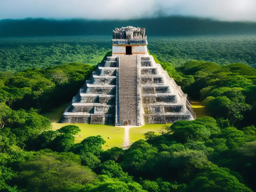 Imponente pirámide Nohoch Mul en Coba, Yucatán Exploración virtual de la civilización maya: Nohoch Mul en Coba, rodeado de exuberante vegetación y senderos de piedra blanca