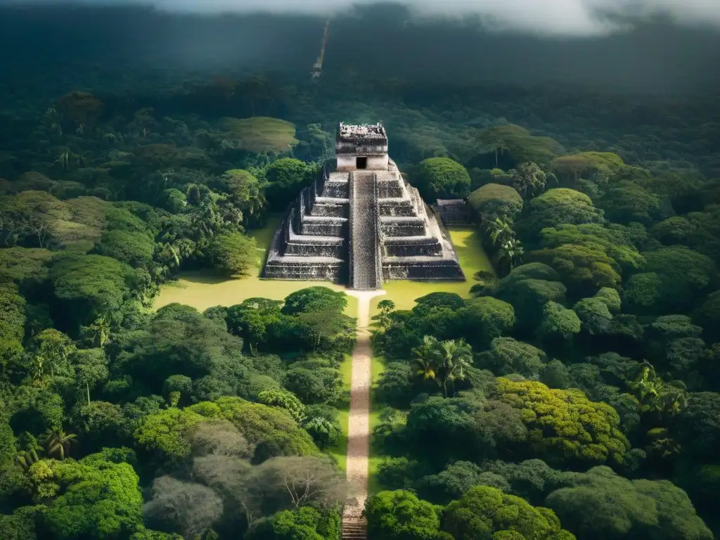 Vista aérea de asentamientos mayas desde satélite entre la selva