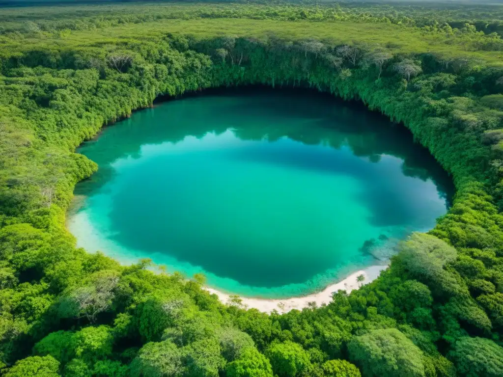 Vista aérea de cenotes y vegetación exuberante en la Península de Yucatán, resaltando la Importancia cenotes agricultura maya