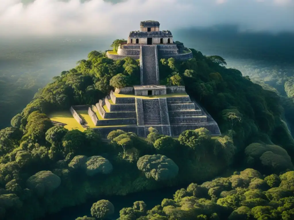 Vista aérea detallada de Aguateca, ciudad maya, con defensas naturales