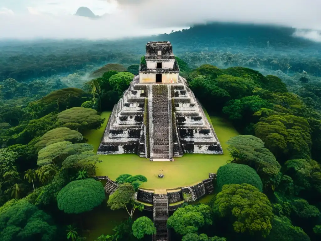 Vista aérea detallada de las ciudades mayas de Caracol y Tikal, destacando su grandiosidad y la rivalidad histórica civilización maya