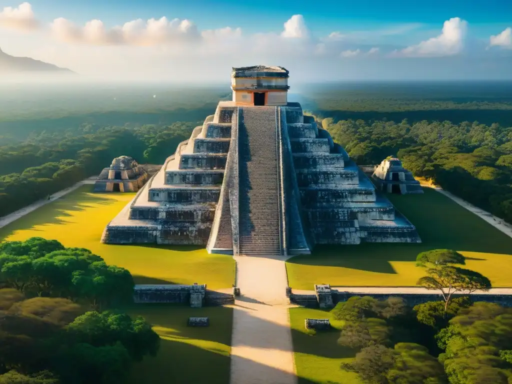 Vista aérea de Chichen Itza en equinoccios; refleja la astronomía en civilización maya