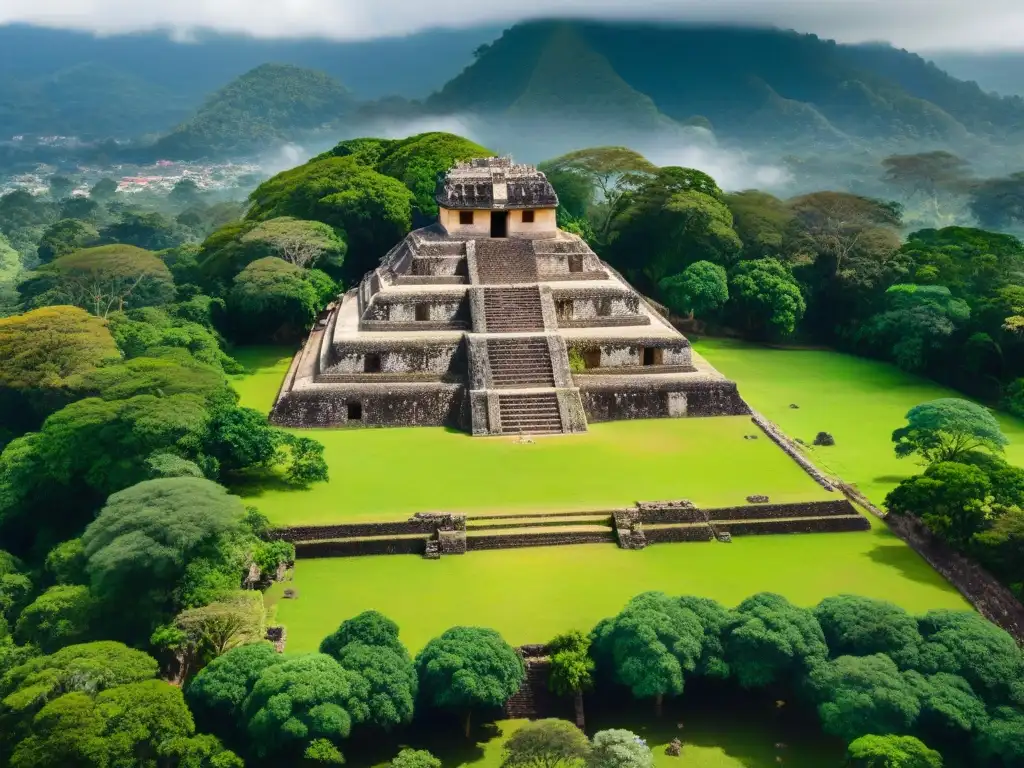 Vista aérea de Copán en Honduras, fusionando estilos arquitectónicos olmecas y mayas