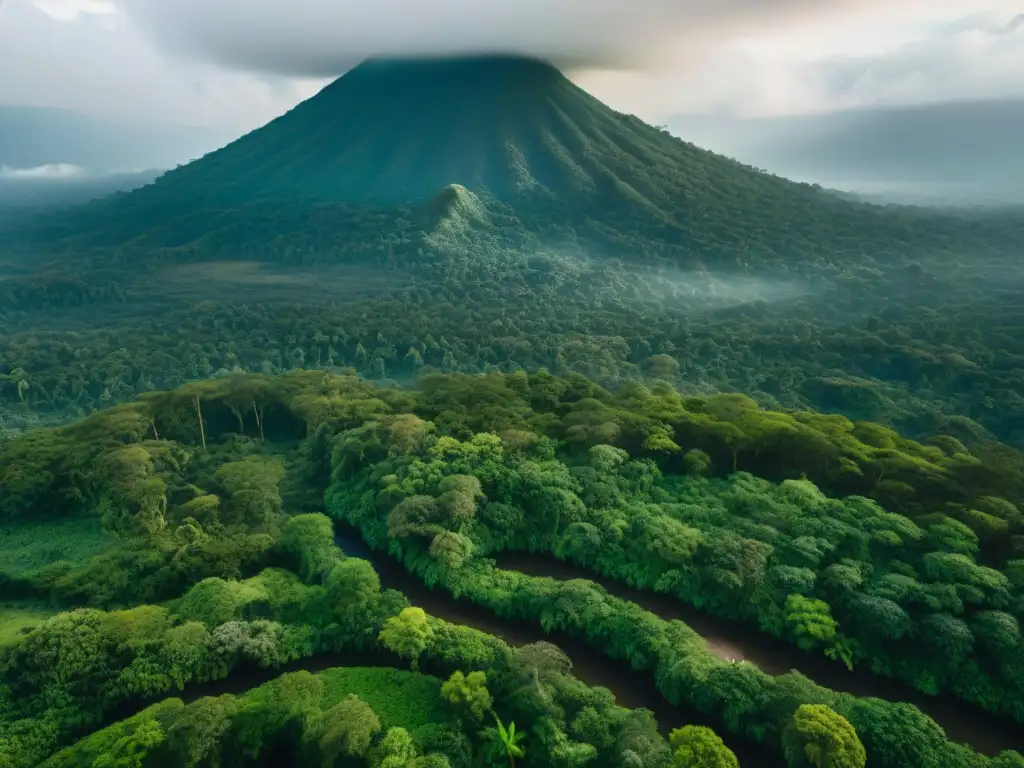 Vista aérea de exuberantes bosques en Guatemala con comunidades mayas, reflejando la resistencia de estas comunidades por proteger su tierra